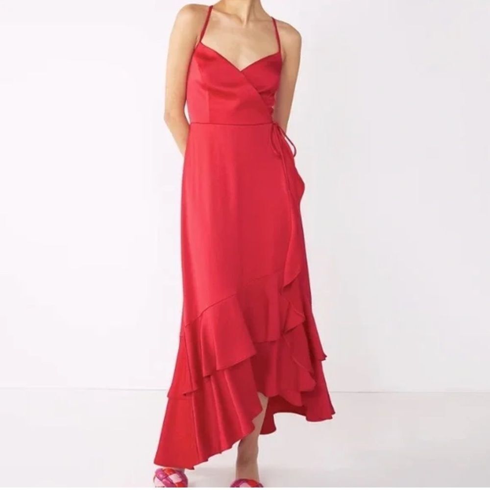 NWT Nine West pink satin long dress Sleeveless Ruffle Size XS Wrap